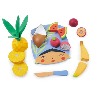 [텐더리프] 알로하 열대 과일 도마 자르기 원목 주방 놀이 장난감 교구