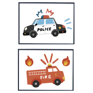 [체리앤해리] 자동차 포스터 액자 포함 소방차 경찰차 아이방 꾸미기